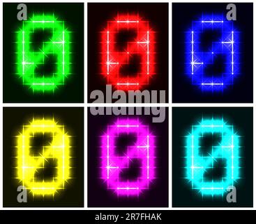 Motley a mis un symbole lumineux du numéro 0 sur fond noir pour votre conception. Illustration vectorielle. EPS-10. Illustration de Vecteur