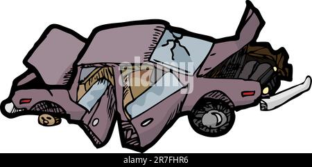 Dessin animé d'une voiture brisée avec un pare-brise cassé. Illustration de Vecteur