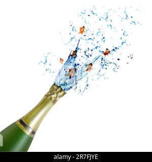 Illustration de bouteille de vin avec des poissons sur fond blanc Illustration de Vecteur
