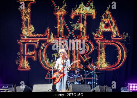 Solvesborg, Suède. 08th, juin 2023. Le chanteur et guitariste américain Lita Ford donne un concert en direct pendant le festival de musique suédois Sweden Rock Festival 2023 à Solvesborg. (Crédit photo: Gonzales photo - Terje Dokken). Banque D'Images