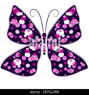 Papillon décoratif violet foncé avec taches roses isolé sur blanc (vecteur) Illustration de Vecteur