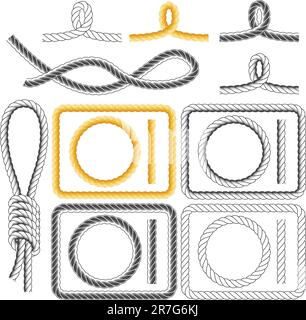Cadres de corde et nœuds isolés sur le blanc Illustration de Vecteur