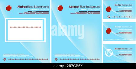 Fonds, couverture et jeu de cartes de visite Blue Medical. Examen bleu arrière-plan conception numérique, Vector Layout Collection Illustration de Vecteur
