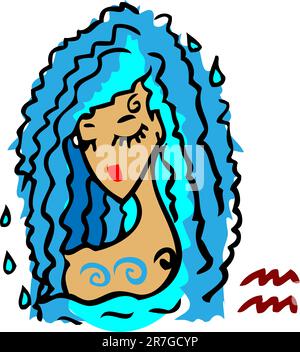 Signes du zodiaque, icônes - verseau , Beauté femme fille avec un symbole de cheveux d'aqua Illustration de Vecteur