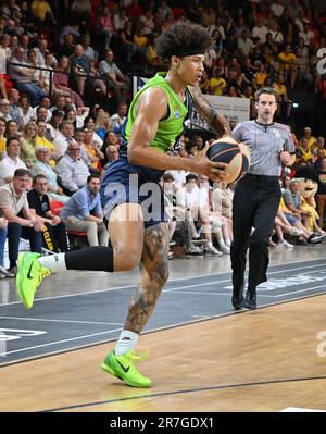 Ostende, Belgique. 13th juin 2023. Deion Hammond (3) photographié lors d'un match de basket-ball entre Belge BC Filou Oostende et ZZ Leiden lors du dernier et dernier match du Champions Play-off, le mardi 13 juin 2023 au Versluys Core-TEC Dome à Ostende, Belgique . Credit: Sportpix / Alamy Live News Banque D'Images