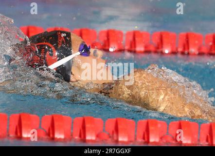 TEREBO Emma d'AMIENS MÉTROPOLE NATATION femmes finale 200 M contre-coup lors des Championnats de natation d'élite française sur 16 juin 2023 à Rennes, France - photo Laurent Lairys / MAXPPP Banque D'Images