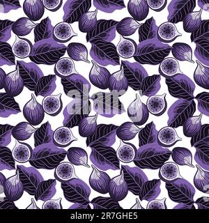 Motif botanique sans couture avec illustrations vectorielles de figues et de feuilles Illustration de Vecteur