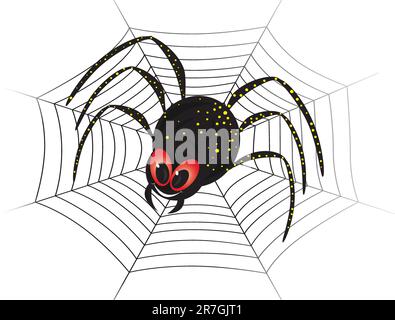 Illustration de cute black widow Spider on web Illustration de Vecteur