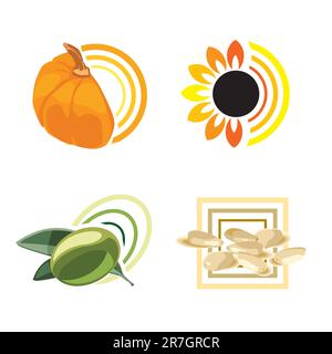 Illustration vectorielle - icônes de tournesol, d'olive, de citrouille, de sésame Illustration de Vecteur