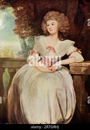 La légende du début de 1910s est la suivante : « Mrs Mark Currie de George Romney. Un charmant Romney typique. Mlle Elizabeth Close a épousé M. Mark Currie sur 18 janvier 1789 et s'est assise pour la première fois à Romney le 7th mai de la même année. Le peintre a reçu 60 guineas pour ce portrait. George Romney (1734-1802) était un peintre de portrait anglais. Il était l'artiste le plus à la mode de son époque, peignant de nombreuses personnalités de la société, dont sa muse artistique, Emma Hamilton, maîtresse de Lord Nelson.' George Romney (1734-1802) était un peintre de portrait anglais. Il était l'artiste le plus à la mode de sa da Banque D'Images