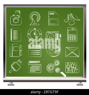 Peint avec de la craie, d'affaires et Performance Téléphone icônes de bureau - Vector Icon Set Illustration de Vecteur