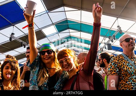 Barcelone, Catalogne, Espagne. 15 juin 2023. Les gens le premier jour du festival Sónar à l'occasion du trente ans d'anniversaire du festival. Crédit : Cisco Pelay / Alay Live News Banque D'Images