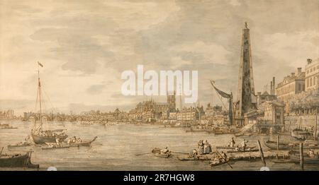 La Tamise et la ville de Westminster depuis la porte d'eau de York peinte par le peintre vénitien Giovanni Antonio Canal, communément appelé Canaletto. Banque D'Images