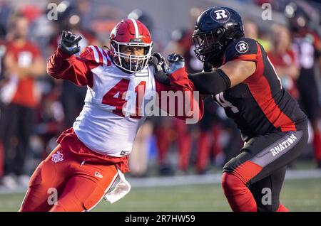 (Ottawa, Canada---15 juin 2023) Mike Rose (41) des Stampeders de Calgary dans la Ligue canadienne de football (LCF), action de saison régulière entre les Stampeders de Calgary aux RednNoirs d'Ottawa. Photographie Copyright Sean Burges / Mundo Sport Images 2023. Banque D'Images