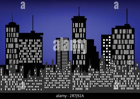 Gratte-ciel et bâtiments de la ville la nuit Illustration de Vecteur