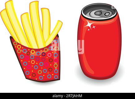 Illustration avec frites et boisson rouge peut on white Illustration de Vecteur