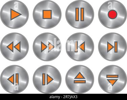 Ensemble vectoriel de boutons multimédia métalliques pour l'utilisation du Web, de l'impression et du projet Illustration de Vecteur