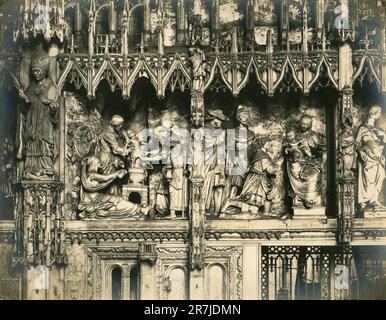 Vue intérieure du choeur de la cathédrale de Chartres, détail de la sculpture, France 1900s Banque D'Images