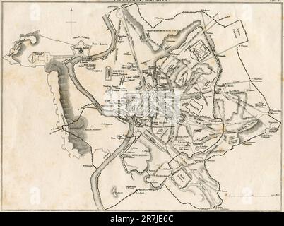 Carte de Rome antique, illustration, Italie 1800s Banque D'Images