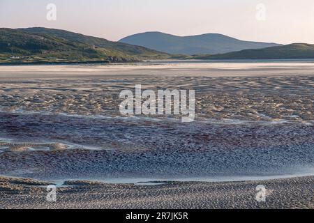 Textures de sable sur Seilebost Beach et LUSKENTIRE Beach à Low Tide, Harris, Isle of Harris, Hebrides extérieures, îles occidentales, Écosse, Royaume-Uni Banque D'Images