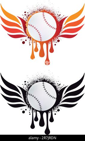 base-ball grundy avec ailes et gouttes de feu, vecteur Illustration de Vecteur