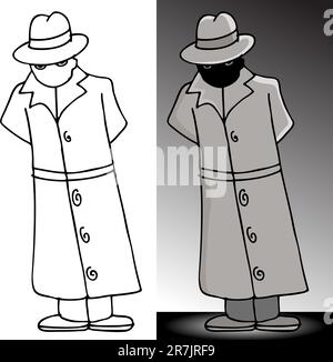 Image d'un homme mystérieux dans un trench coat. Illustration de Vecteur