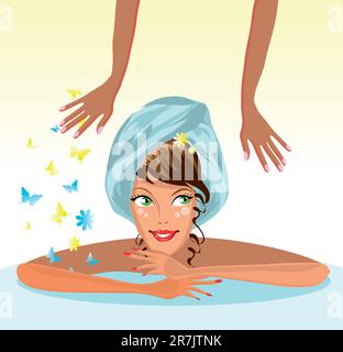 Femme recevant un massage du dos/se détendre au spa Illustration de Vecteur