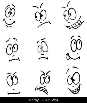 Emotion, ensemble vectoriel de neuf visages Illustration de Vecteur