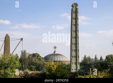 Le Nord de l'Obélisque d'Axum, stèles, Parc, Axum, région du Tigré, en Ethiopie Banque D'Images