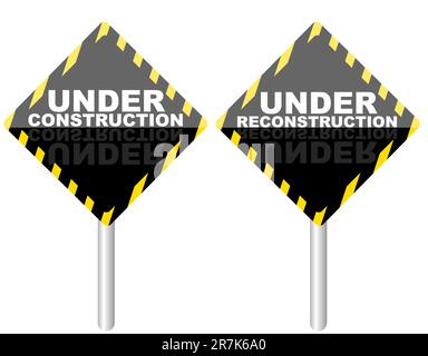 En Construction / en reconstruction Signposts isolated on white Illustration de Vecteur