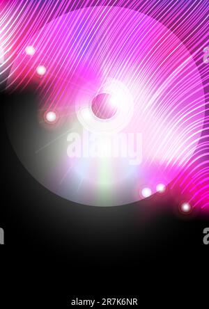 Résumé musique fond - disque compact et fibres optiques rose luminescentes sur fond noir Illustration de Vecteur