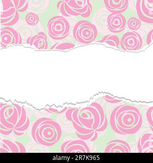 Papier déchiré, emballage. Motif rose vectoriel. Motif fleur de fond sans couture. Texture du tissu. Motif fleuri vintage. Joli papier peint. Panier... Illustration de Vecteur