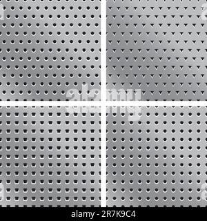 4 textures de métal vectorielles avec trous Illustration de Vecteur