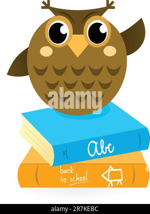 SWise Owl Mascot avec livres. Illustration de dessin animé vectoriel. Illustration de Vecteur