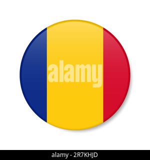 Icône du bouton Chad Circle. Drapeau de badge rond tchadien avec ombre. 3D illustration vectorielle réaliste isolée sur blanc. Illustration de Vecteur