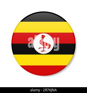 Icône représentant un cercle en Ouganda. Drapeau de badge rond ougandais avec ombre. 3D illustration vectorielle réaliste isolée sur blanc. Illustration de Vecteur