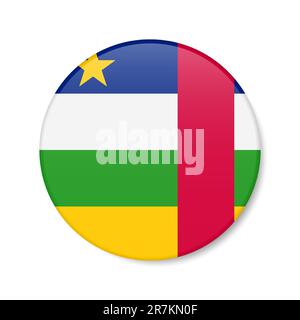 Icône du bouton cercle de la République centrafricaine. DRAPEAU DE badge rond DE VOITURE avec ombre. 3D illustration vectorielle réaliste isolée sur blanc. Illustration de Vecteur