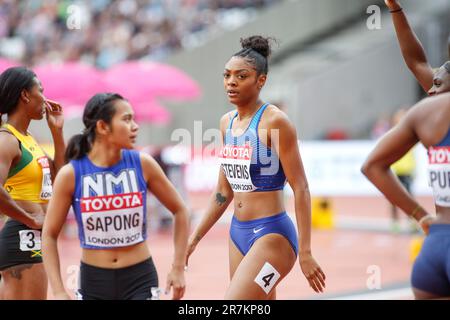 Deajah Stevens participant au 100 mètres aux Championnats du monde d'athlétisme Londres 2017. Banque D'Images