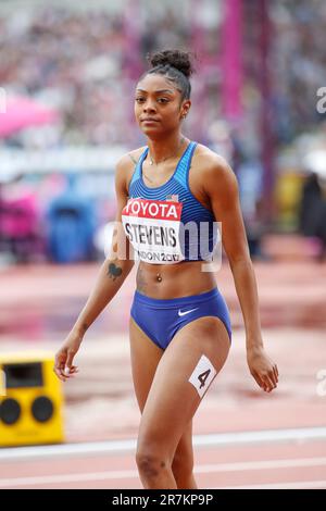 Deajah Stevens participant au 100 mètres aux Championnats du monde d'athlétisme Londres 2017. Banque D'Images