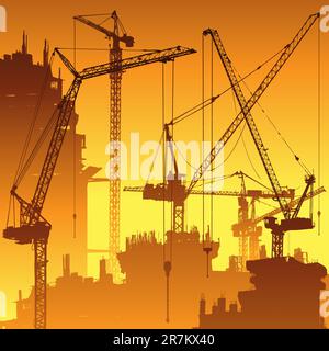 Beaucoup de grues à tour on Construction Site Illustration de Vecteur