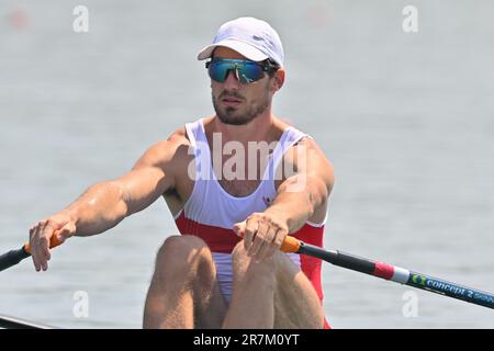 Varese, Italie. 16th juin 2023. Varèse, Varèse, Italie, 16 juin 2023, Sculpls individuels hommes: Quentin Antognelli (mon) pendant la coupe du monde d'aviron 2023 II - Canoying crédit: Live Media Publishing Group/Alamy Live News Banque D'Images