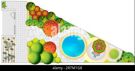 Colored Plan of garden decorative plants Stock Vector