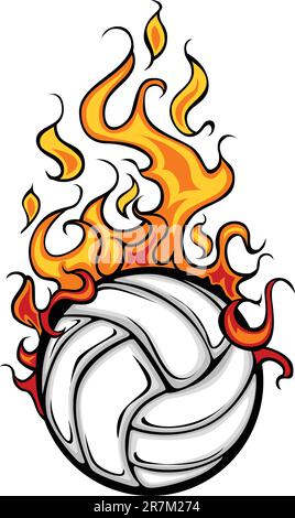 Boule de volley-ball Vector effet flamboyant dessin animé par des flammes de feu Illustration de Vecteur