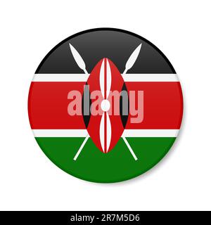 Icône de bouton cercle Kenya. Drapeau de badge rond kenyan avec ombre. 3D illustration vectorielle réaliste isolée sur blanc. Illustration de Vecteur