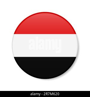 Icône de bouton de cercle Yémen. Drapeau de badge rond yéménite avec ombre. 3D illustration vectorielle réaliste isolée sur blanc. Illustration de Vecteur