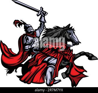 Chevalier avec armure à cheval et épée de levage Illustration de Vecteur