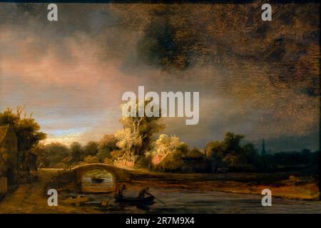 Paysage avec un pont de pierre, Rembrandt, vers 1638, Rijksmuseum, Amsterdam, Pays-Bas, Europe, Banque D'Images