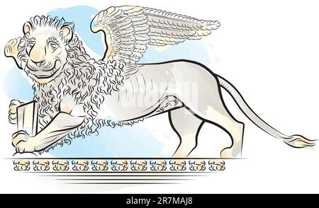 Couleur de dessin Lion avec ailes - symbole de Venise, Italie Illustration de Vecteur