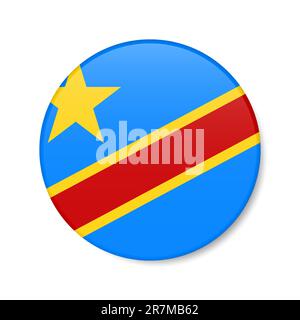 Icône du bouton cercle de la République démocratique du Congo. Drapeau rond de badge Dr Congo avec ombre. 3D illustration vectorielle réaliste isolée sur blanc. Illustration de Vecteur