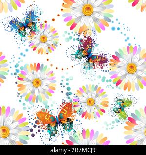 Modèle de couleur transparente avec papillons et fleurs Illustration de Vecteur